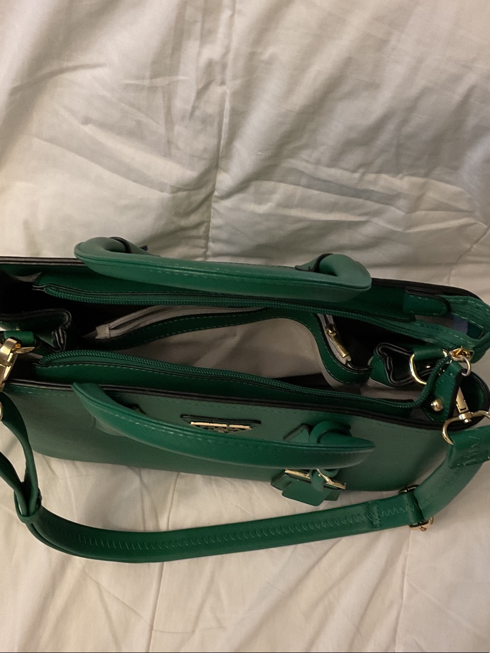 Prada Emerald Green Saffiano Leather Satchel with Gold Hardware - Picture 3 of 5